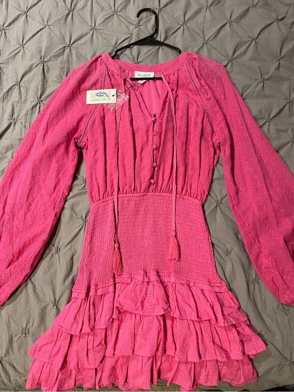 Allison Hot Pink Long-Sleeve Ruffle Tiered Dress